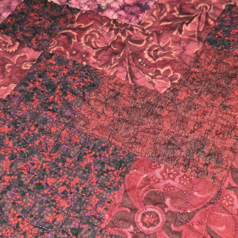 Handmade Patchwork Quilt Burgundy Pink Magenta Diagonal Pattern 68x55 Graduation